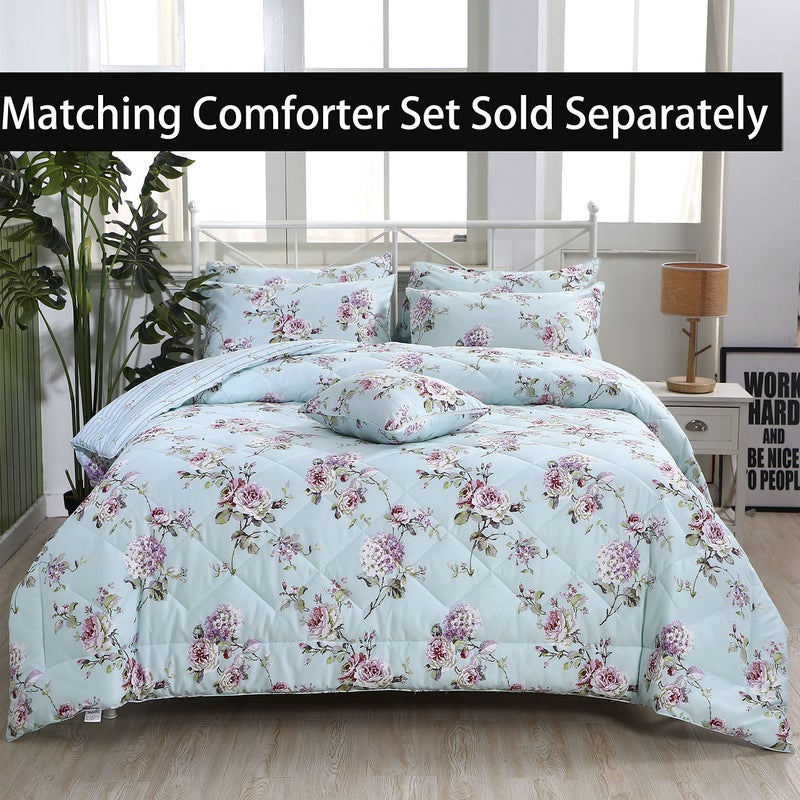 FADFAY Sheet Set Full Farmhouse Bedding Rose and Hydrangea 100% Cotton Blue Floral Deep Pocket Fitted Sheet 4-Pieces Full - Image 5